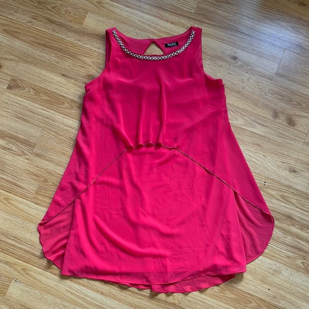 Red Sleeveless Dress with Rhinestone Detail